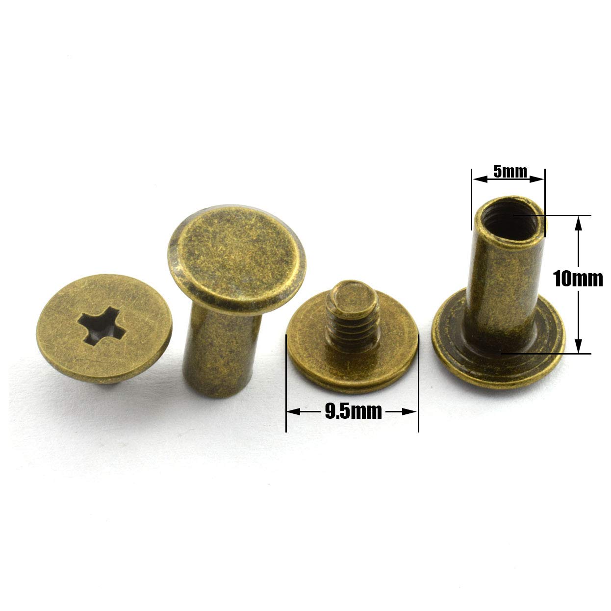 LQ Industrial 50pcs Chicago Screw Cross Head Phillips Drive Binding Screws Rivet Book Binding DIY Leather Craft Assembly Bolt 5x10mm Bronze