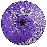 ILuvic和傘 紙傘 踊り傘 日傘 舞踊 桜吹雪 和風 飾り用 防水 和服 長傘 コスプレ 花火 (紫+桜, 1)