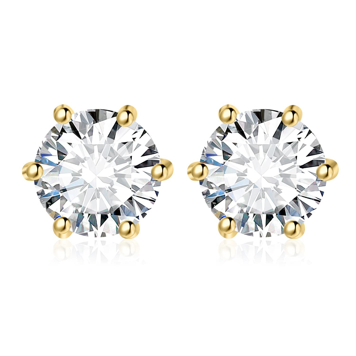 JewelryPalace Pendientes Mujer Plata Oro 14k Oro Rosa, Solitario Pendientes de Tuerca con Piedras, Pendientes Pequeños Mujer Diamante Simulado, Pendientes Niña Clásicos Conjunto Joyas para Novia