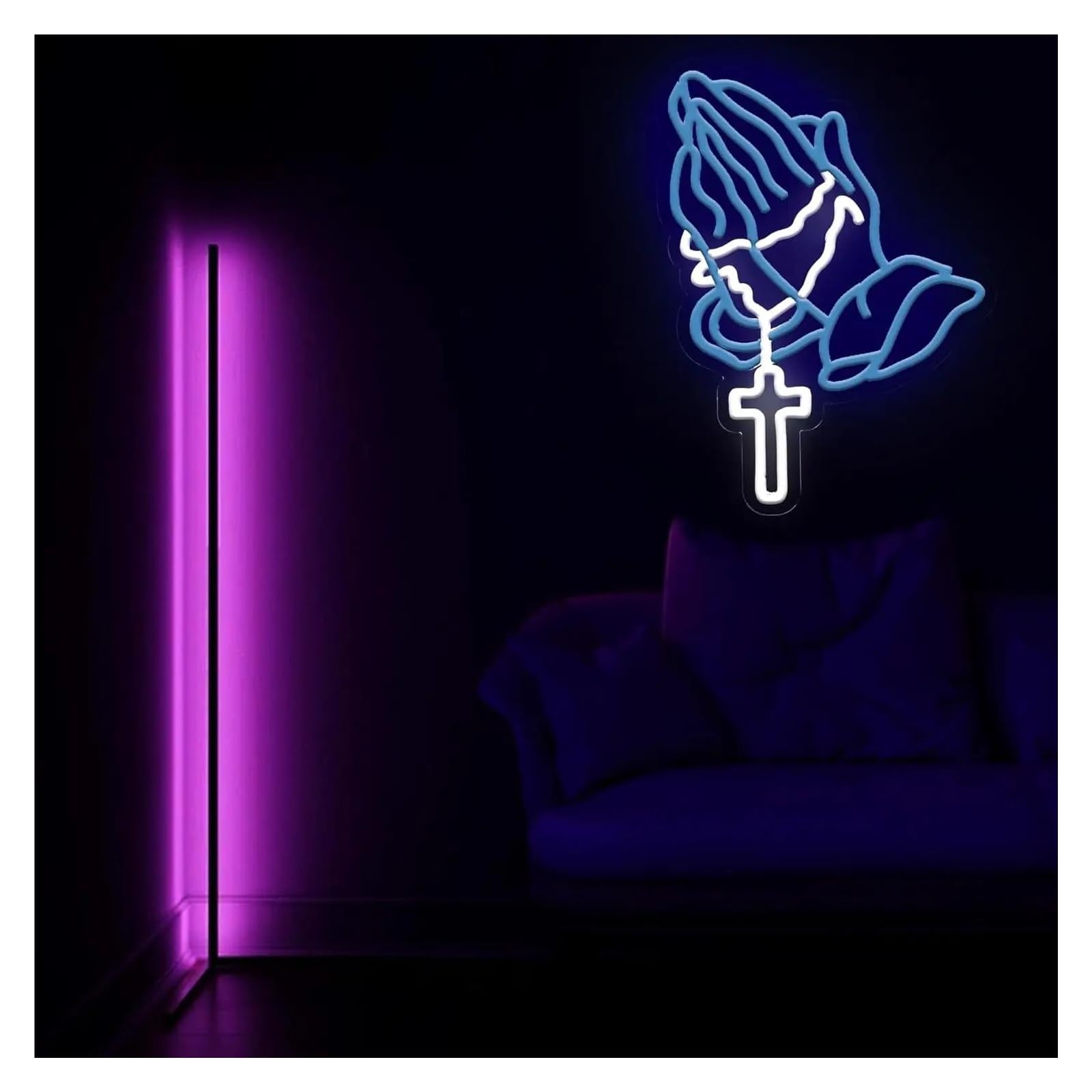 Decoración Lámparas Mano Rezando Letrero De Neón Luz Cruzada Regulable Para Dormitorio Sala De Juegos Bar Sala De Estar Iglesia Decoración De Pared Iluminada 27.9cmx37.8cm