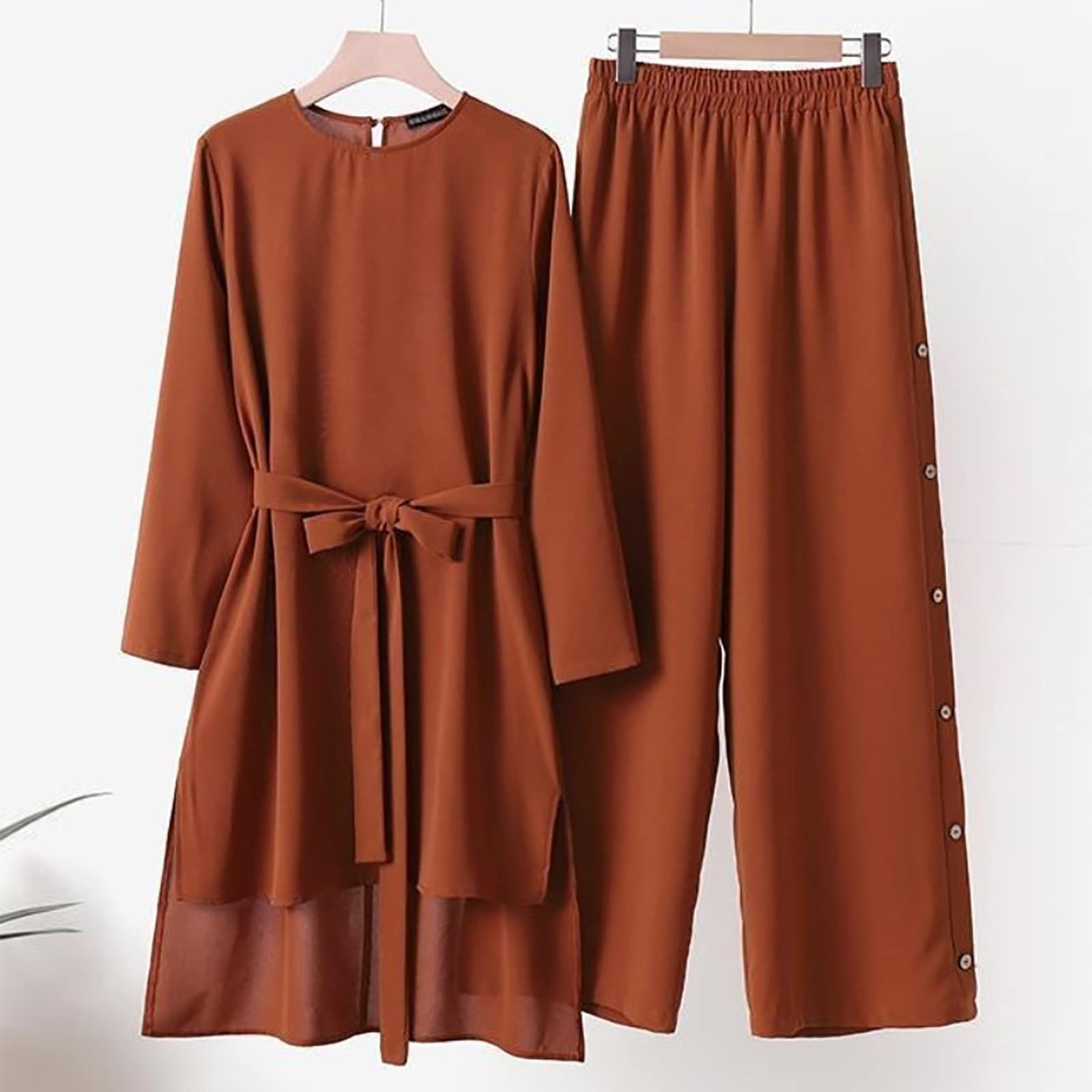 Muslimische Kleider Damen 2 Teiler Langärmeliges Top + Lang Hose Ramadan Outfit Muslimisch Einfarbig Zweiteilige Sets Gebetskleidung Naher Osten Türkei Dubai Arabisch Abaya Anzug Gebet Outfits