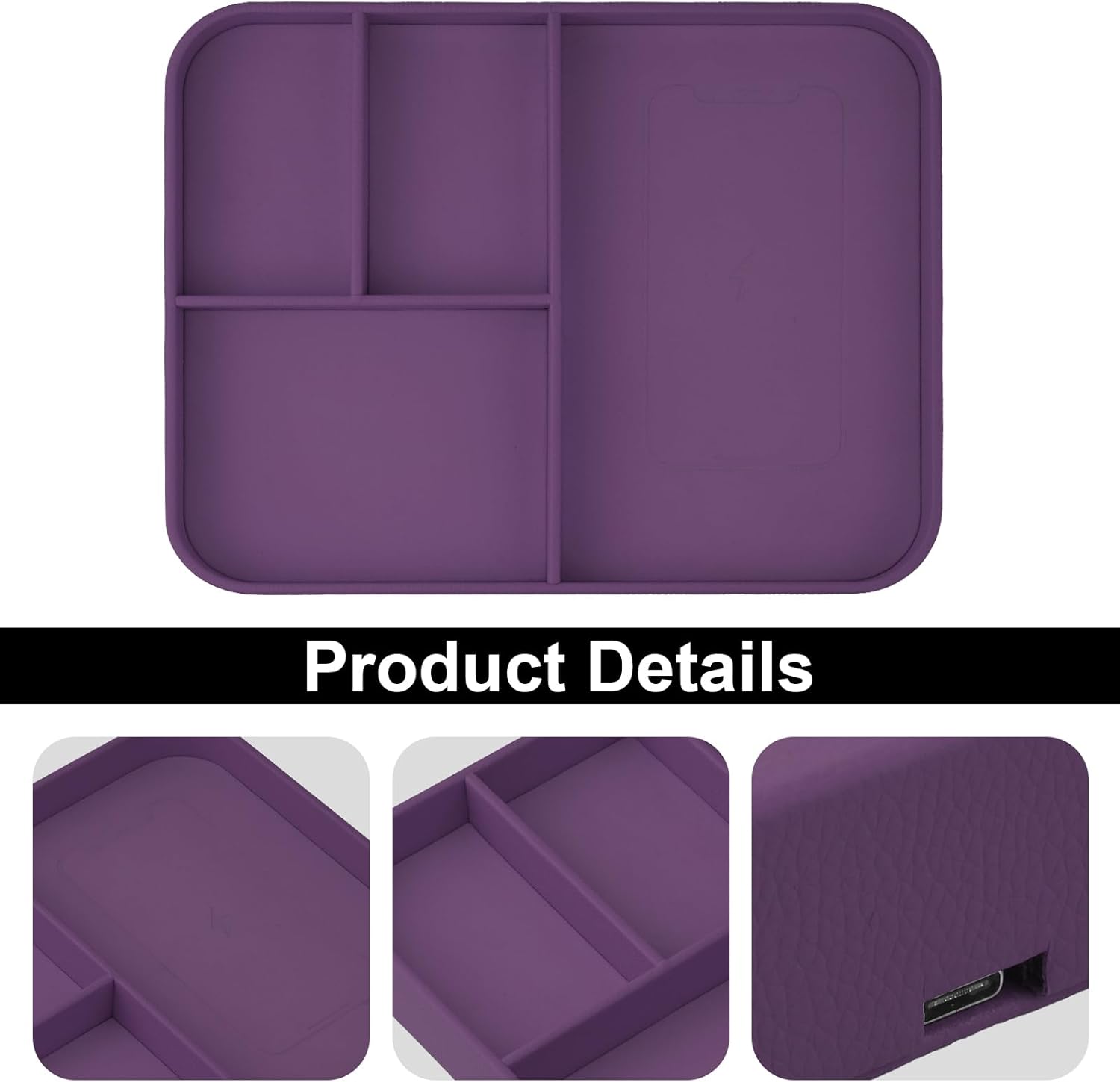 VOVIPO Faux Leather Valet Tray,with 2 in 1 Wireless Charging Compitable With iPhone/17/16/15/15 Plus/15 Pro/15 Pro Max/14/13/12/Wireless earphones,Office/Home Desk Organizers Tray-Purple
