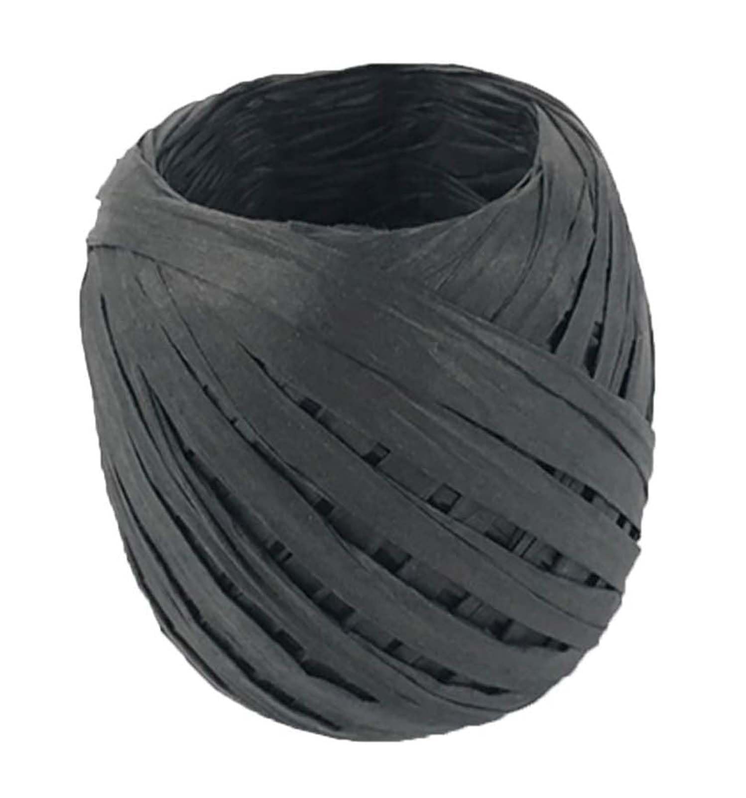 PRANSUNITA Raffia Paper Ribbon Twine Yarn String Rope for Hand Knitting, Crochet, Gift Wrapping, Christmas, Florist, DIY Gift Box Packing - Width 3 cm (70 MTS - 50 GMS) - 1 Roll - Black