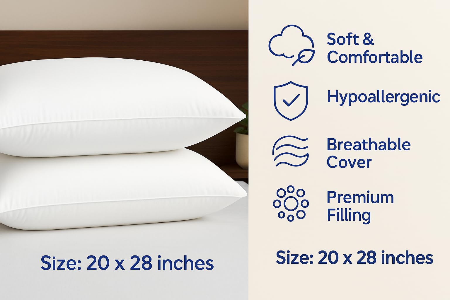 Bless Berries Set of 2 Premium White Standard Size Microfiber Pillow Insert – Soft, Fluffy & Adjustable Sleeping Pillow, Cushion Filler for Sofa, Bed, Couch & Home Décor (20x28, 2, Count) 2