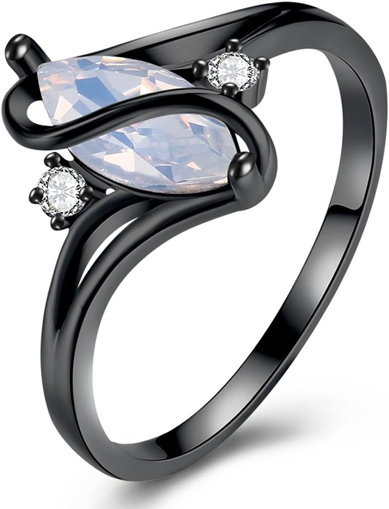Yellow Chimes Olivia Man-Made Opal Invisible Setting Latest Trend Ring for Women & Girls (Black Gun Plating)