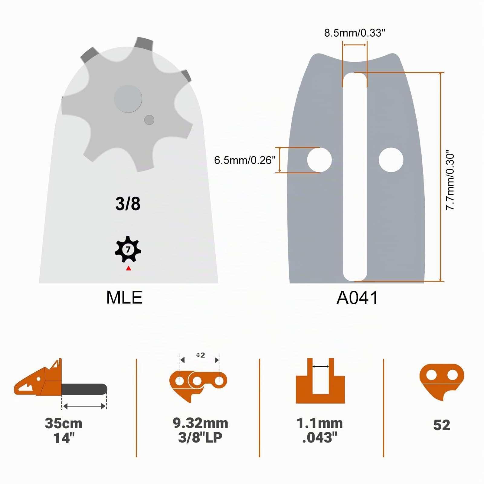 SAVIOR Juego de 2 cadenas de sierra con protección de espada y espada de 35 cm, 3/8 pulgadas LP 1,1 mm 52 TG, compatible con Makita DUC353Z UC3510A UC3520A UC3541A, Bosch y más