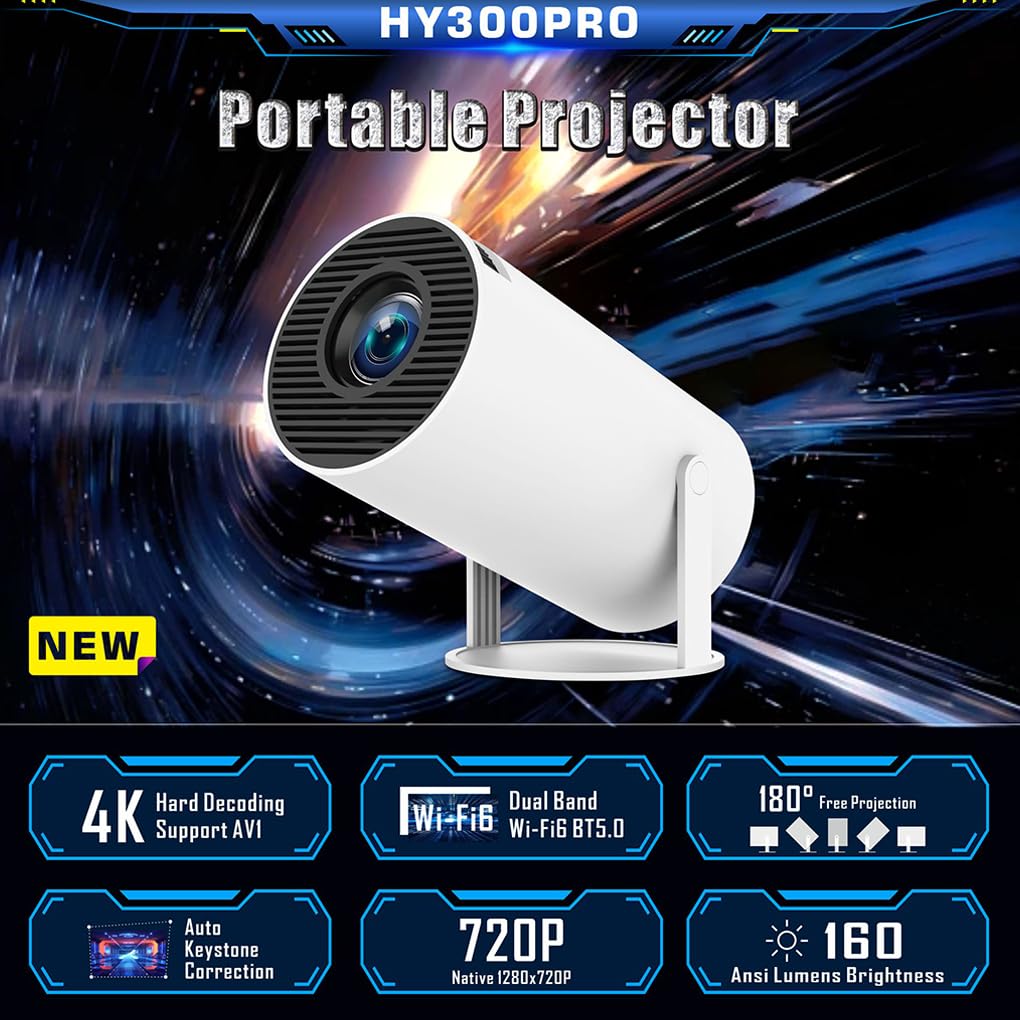 Projektor 4/5G WiFi6 Pro bez szwu do oglądania na zewnątrz 2.4/5G WiFi6 BT 5.0 Projektor wideo Cinema Outdoor 260ANSI 720P UK