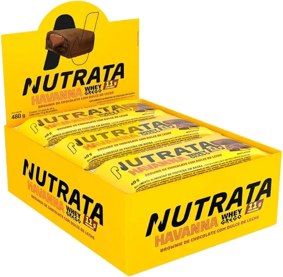 Nutrata Whey Grego Havanna 40g display com 12 barras - Brownie de chocolate