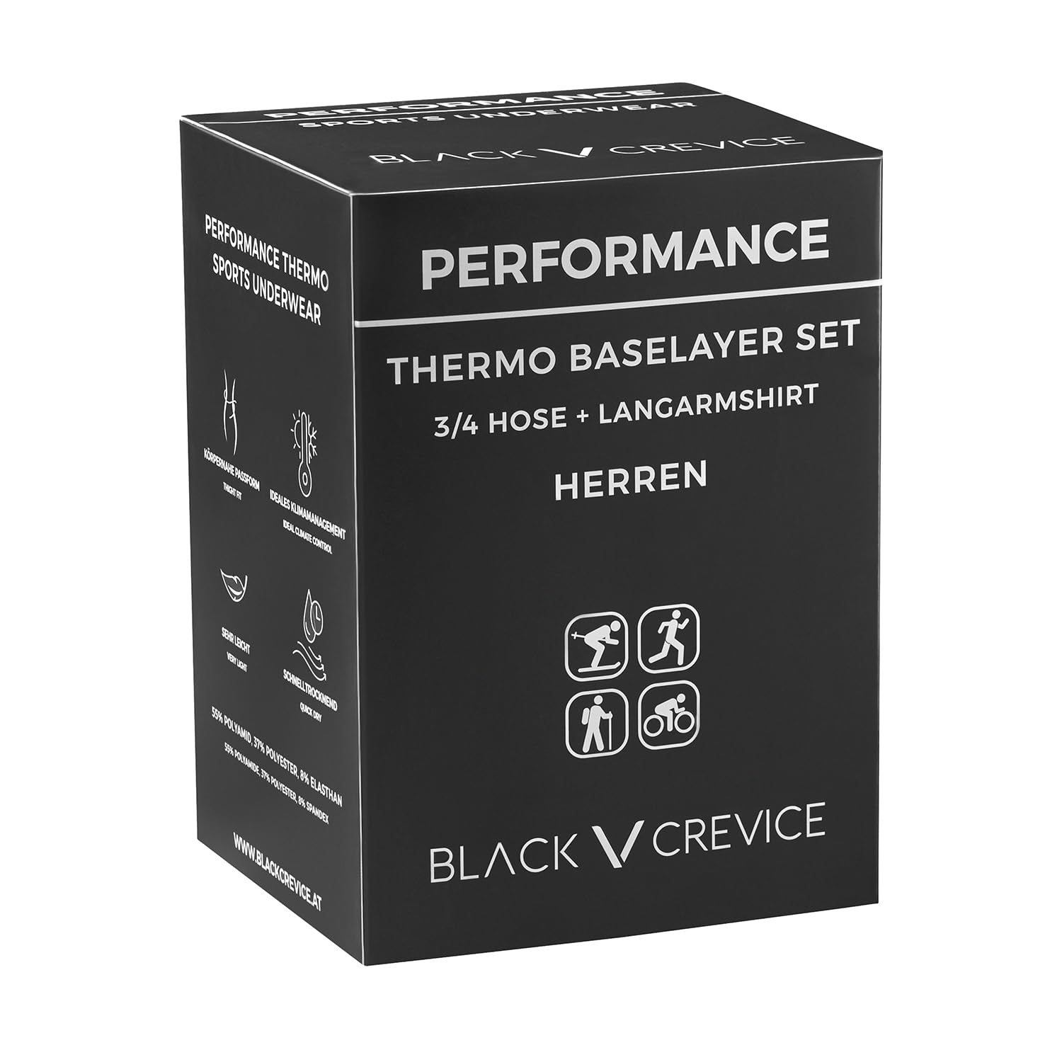 Black Crevice Herren-Funktionsunterwäsche-Set I Thermo-Langarmshirt & 3/4 Hose I Warme Herren-Skiunterwäsche I Winter Thermowäsche
