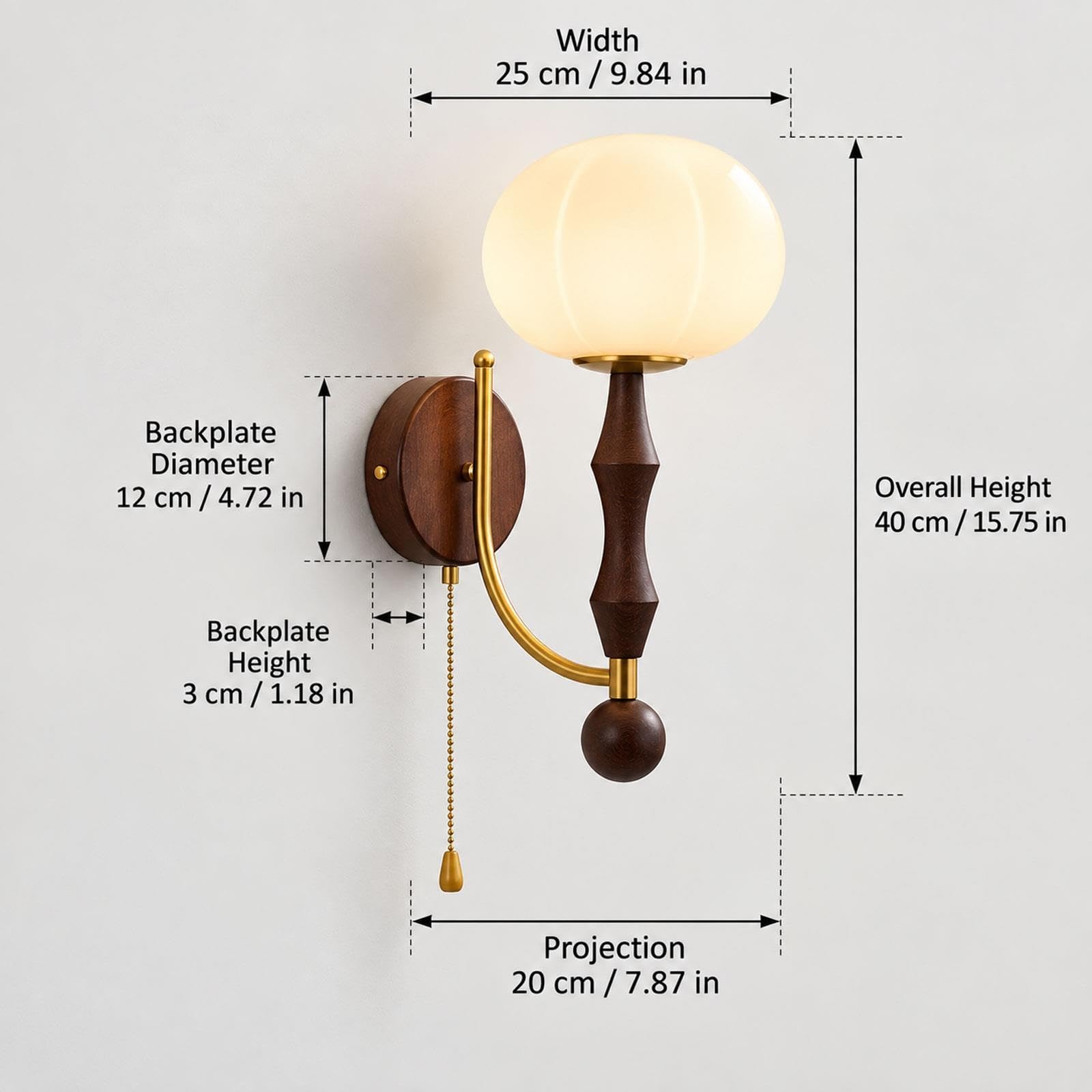 Aplique de pared cristal vintage, detalle madera, base E27