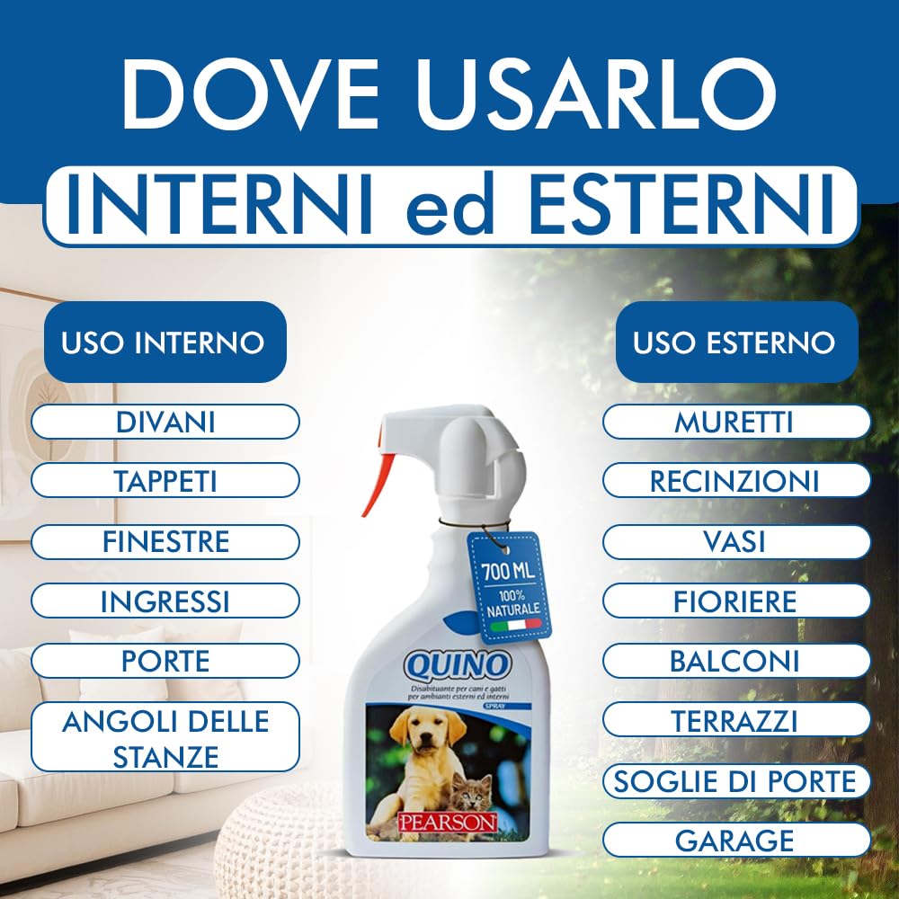 PEARSON Repelente para Gatos y Perros 700ML, Spray Educador para Gatos, Solución Anti Orina para Interiores y Exteriores, Repelente para Perros Made in Italy