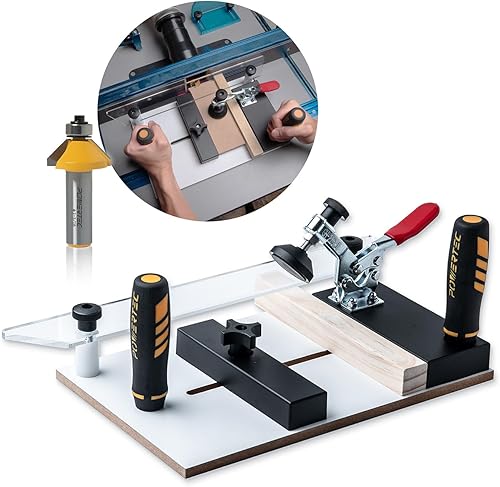 Miniatura 7 de POWERTEC Trineo de revestimiento de riel para mesas de enrutador, riel de corte profesional preciso para juntas de puertas de gabinetes, frentes de