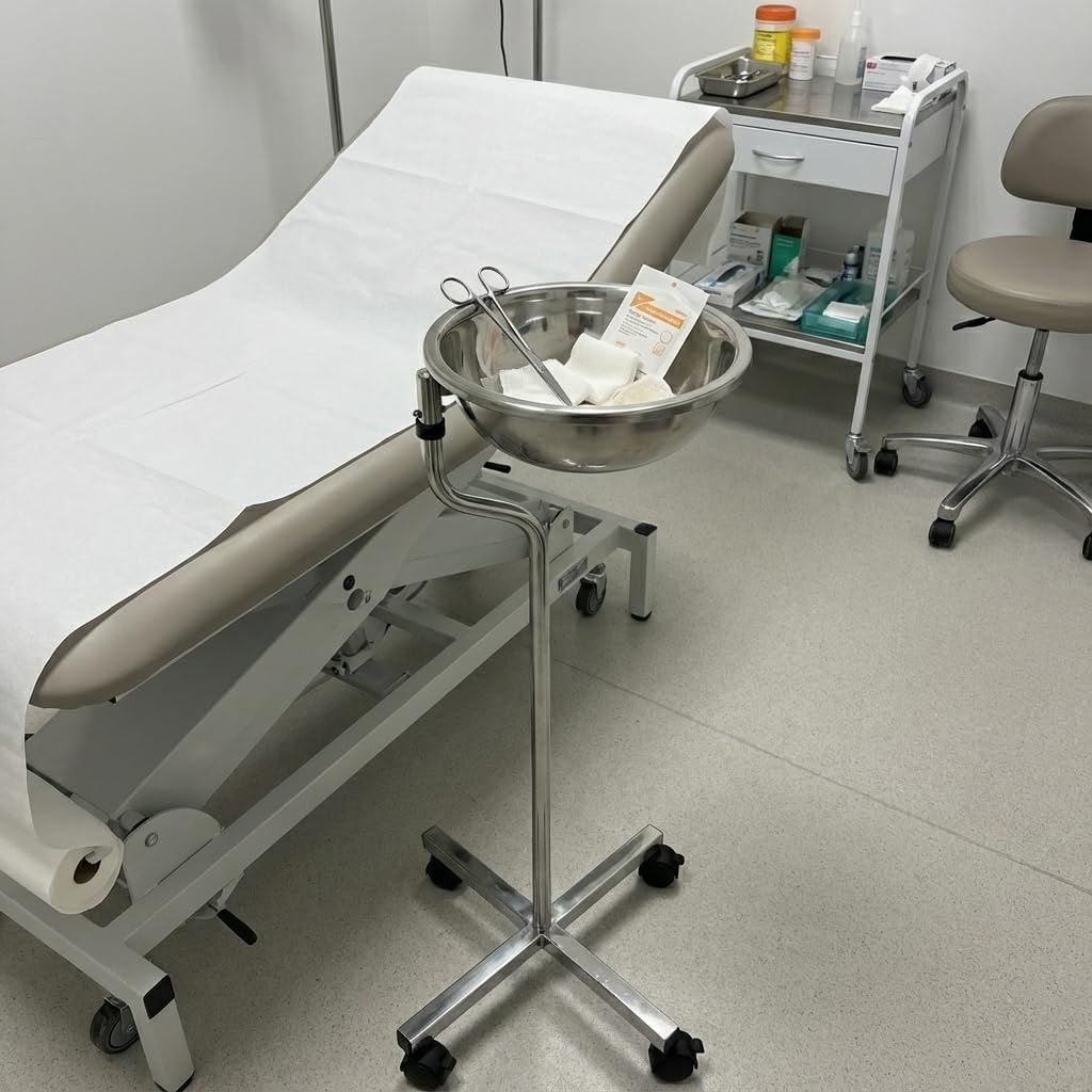 Stainless Steel Medical Pedestal Basin Stand with 8-Quart Basin & Lockable Wheels, Ideal for Hospitals, Clinics, and Surgical Settings