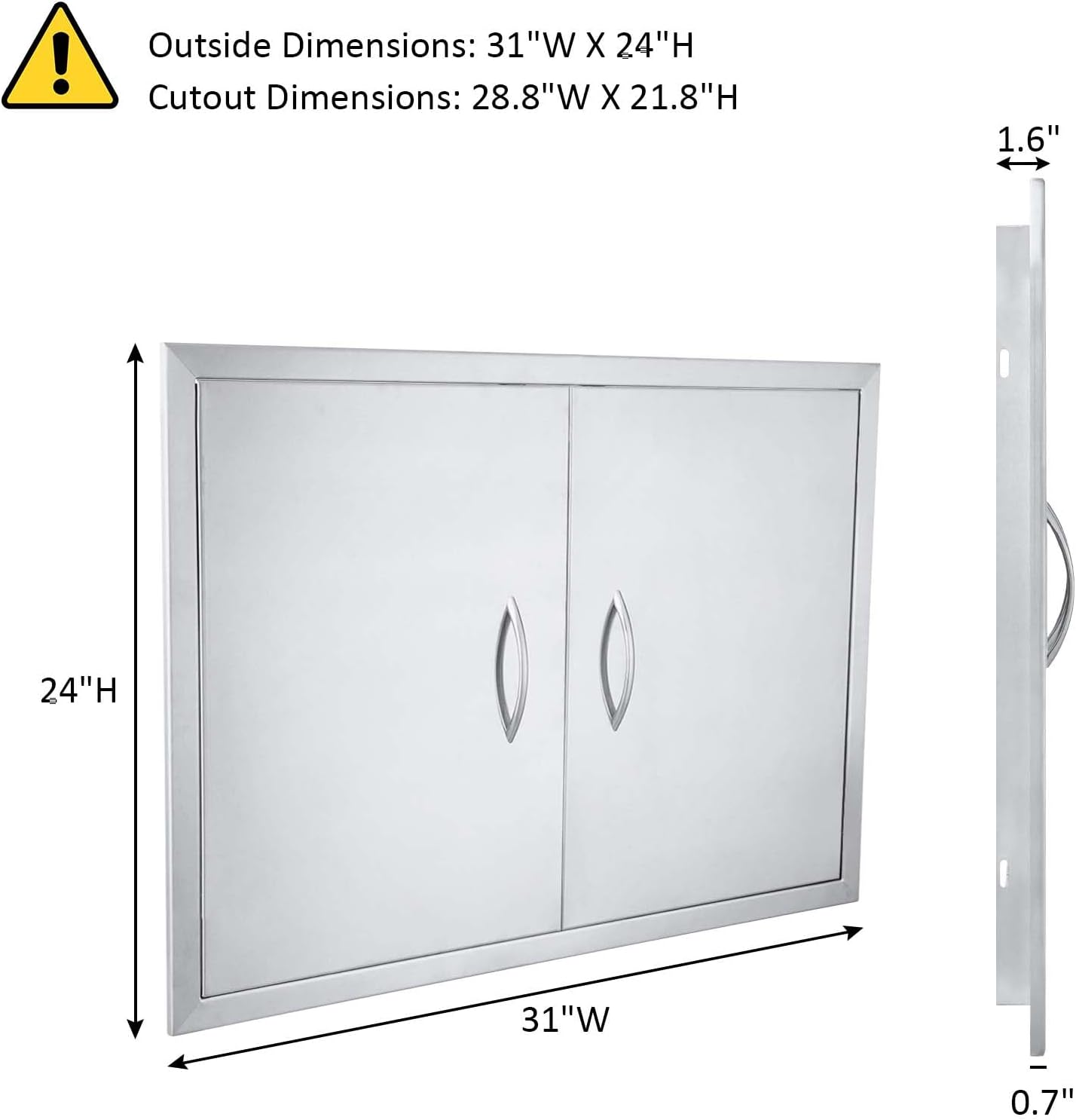 jie jin 31" w x 24" h outdoor kitchen doors double doors thickened 304 brushed stainless steel bbq access door bbq island doors outdoor kitchen accessories door for outdoor kitchen bbq island