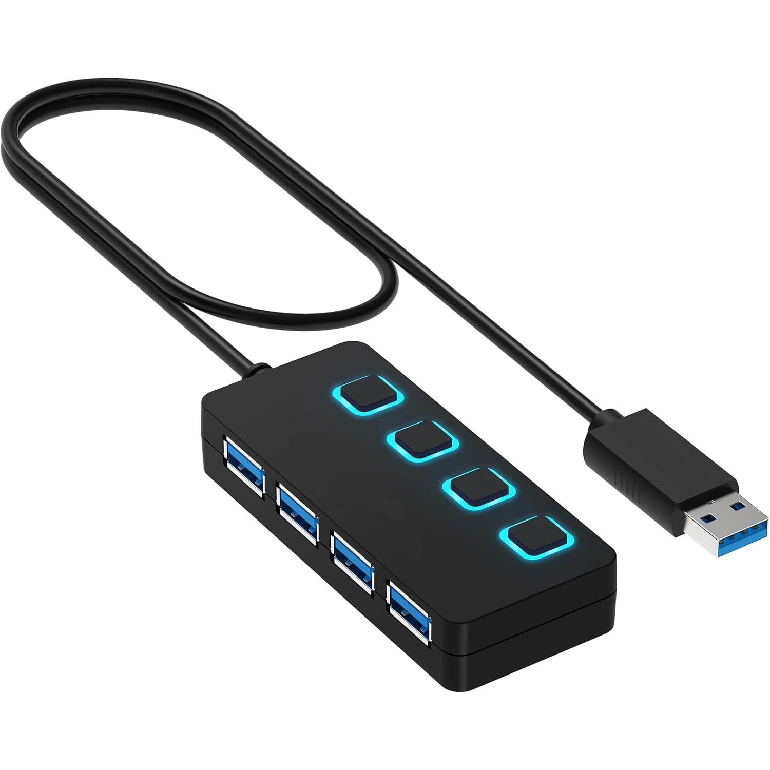 LinJie Usb Hub,4 Port Fast 5Gbps Usb Splitter 3.0,With Led Switches And Ultra Thin Data Usbs Hub With Extension Cable,Suitable For Multiple Usbs Extensions Such As Mac/Pc.