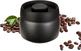 Cozary Kaffeebehälter aus Edelstahl, 400ML Vakuum Kaffeedose Luftdicht, Kaffeebohnen Behälter mit Vakuum-Pumpdeckel, Luftdicht & Frischhaltend, für Kaffeebohnen, Tee, Nüssen, Würze (Schwarz)