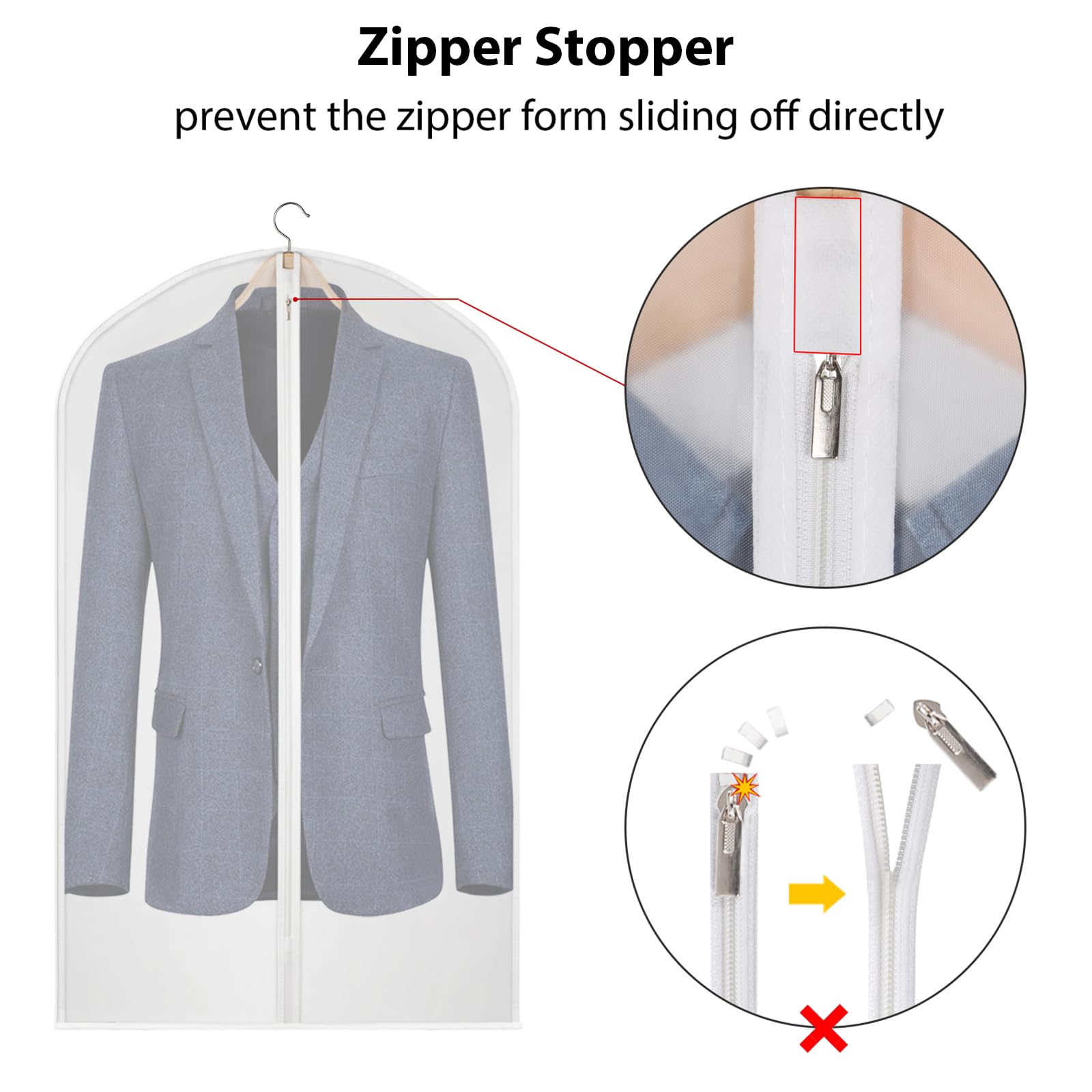 Funda de ropa para almacenamiento con cremallera, 102 cm, transparente, a prueba de polvo, para trajes, abrigos, vestidos, armario, ropa, juego de 20 [versión mejorada]