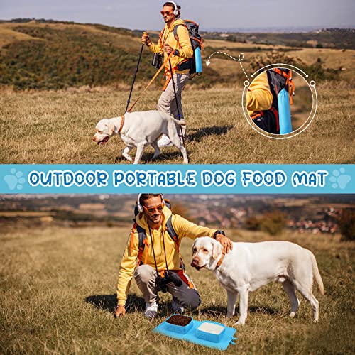 Odriw Dog Food Mat, Outdoor Portable Dog Bowl Mat, Silicone Double Bowl Dog Mat For Food And Water For Small, Medium And Large Dogs And Cats, Pet Food Mat With Storage Bag #TOP3