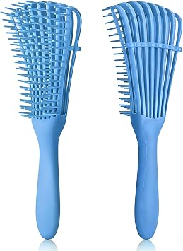 Daletu Detangle Brush for Curly, Afro 3a to 4c Kinky/Wavy/Frizzy Hair - Wet/Dry Long Thick Exfoliating Scalp Comb for Beautiful and Shiny Curls Blue