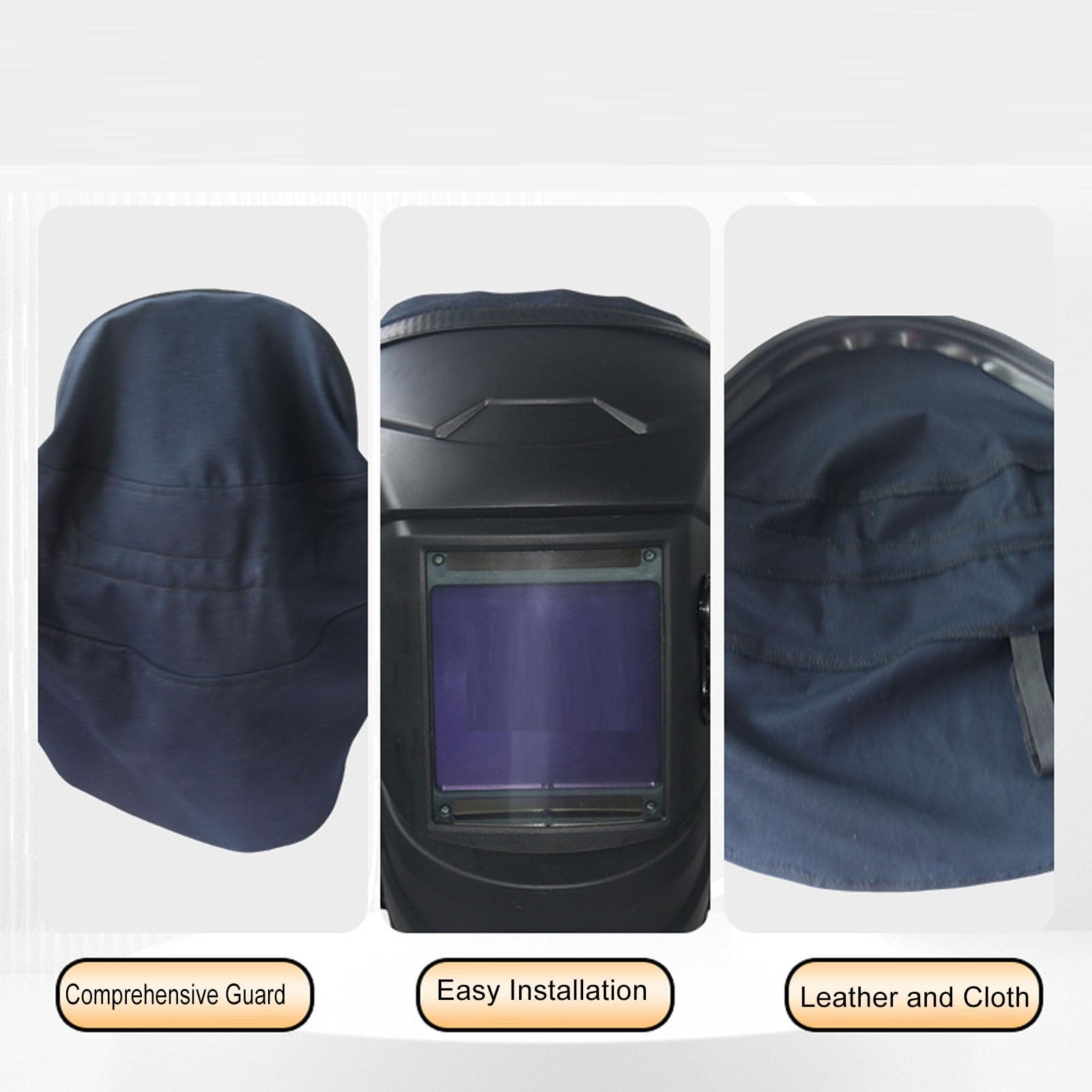 17 x 18 inches Flame Retardant Welding Helmet Fabric Cover, Dark Blue Welding Cotton Head Neck Protector, with Press Fit Rubber Seal, for MIG, TIG, and Stick Welding