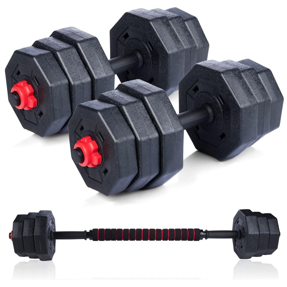 Set Manubri Convertibili in Bilanciere 19Kg Totali 12 Dischi Regolabili Impugnatura Antiscivolo Piastre di Pesi Rivestiti in Plastica Dura Riempiti Barra Lunga Allenamento Muscoli Casa Palestra