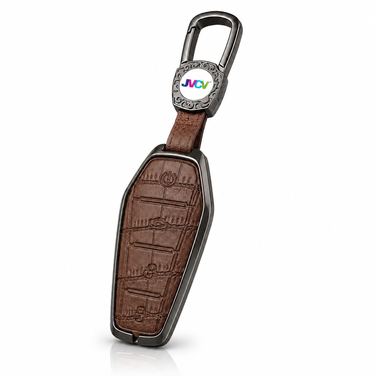 JVCV® Premium Metal & Leather Key Cover Compatible with BYD Atto 3 Seal Sealion 7 eMax 7 Smart Key | Luxury Protective Key Case with Metal Frame (Brown)-image-10