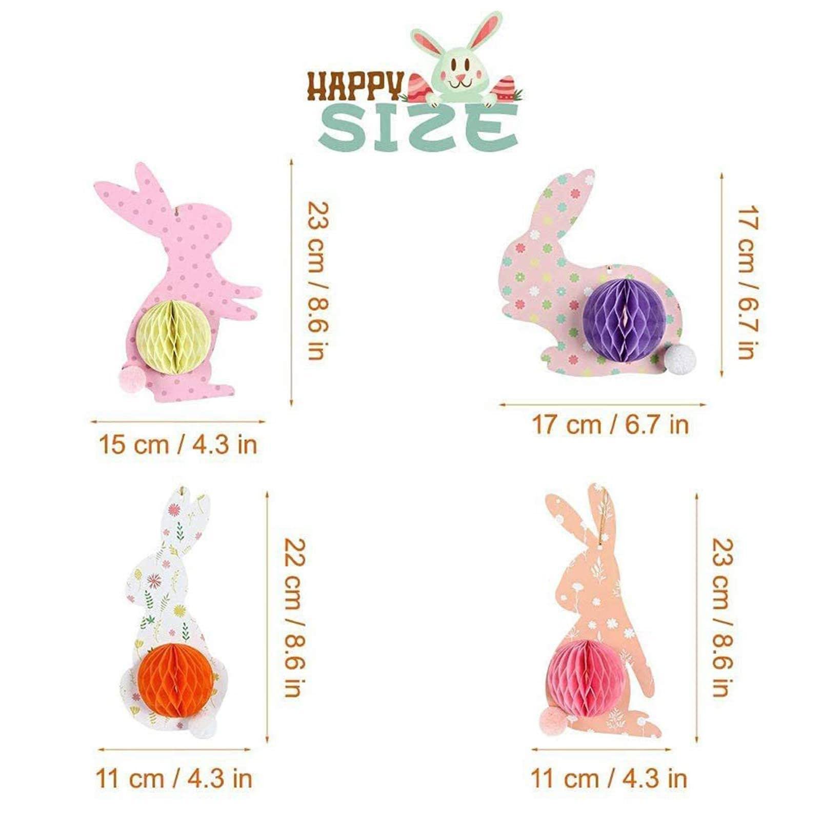 6 Decorazioni Pasquali A Nido D'Ape A Forma Di Coniglietto - Set Con 2 Coniglietti Rosa, 2 Azzurri E 2 Gialli Per Addobbi Casa E Scuola