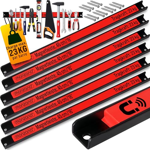 DEUBA® 6x Barre magnétique pour outils 45 cm aimant puissant rangement outils barre aimantée murale charge max. 23 kg