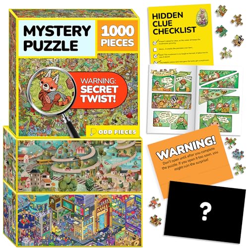 Image of Odd Pieces Jigsaw Puzzles 1000 Pieces with Storytelling Comics, for Women, White Elephant, Mystery Puzzle for Adults & Kids - 19.7'' x 27.6'' Frameable Magic Puzzle Art (Series 4)