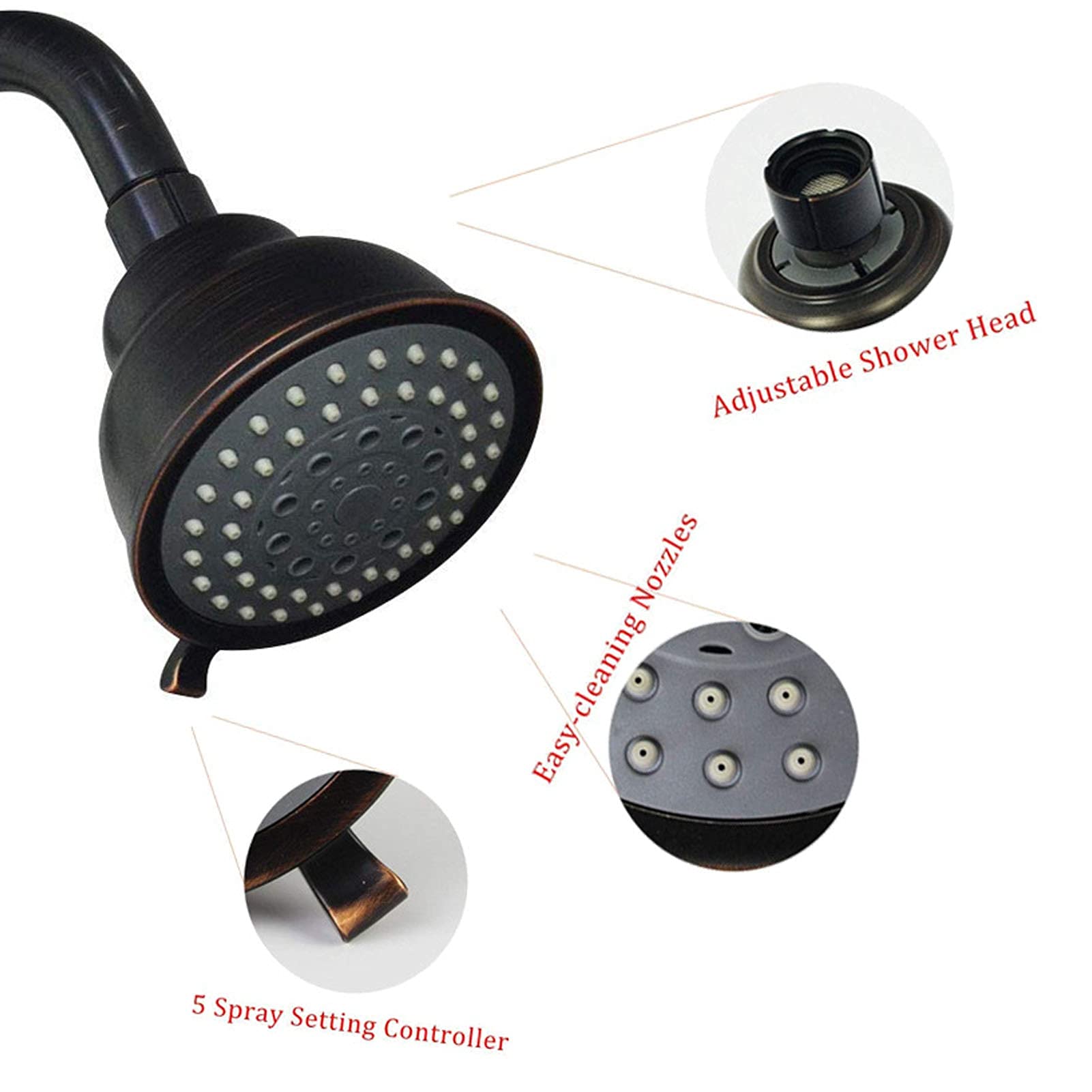 Cabeza de Ducha, Ajustable Montado en la Pared Alcachofa Ducha Accesorios de Acero Inoxidable, Rosca Estándar G1/2 Cabezal de Ducha de Lluvia para la Mayoría de las Mangueras de Ducha