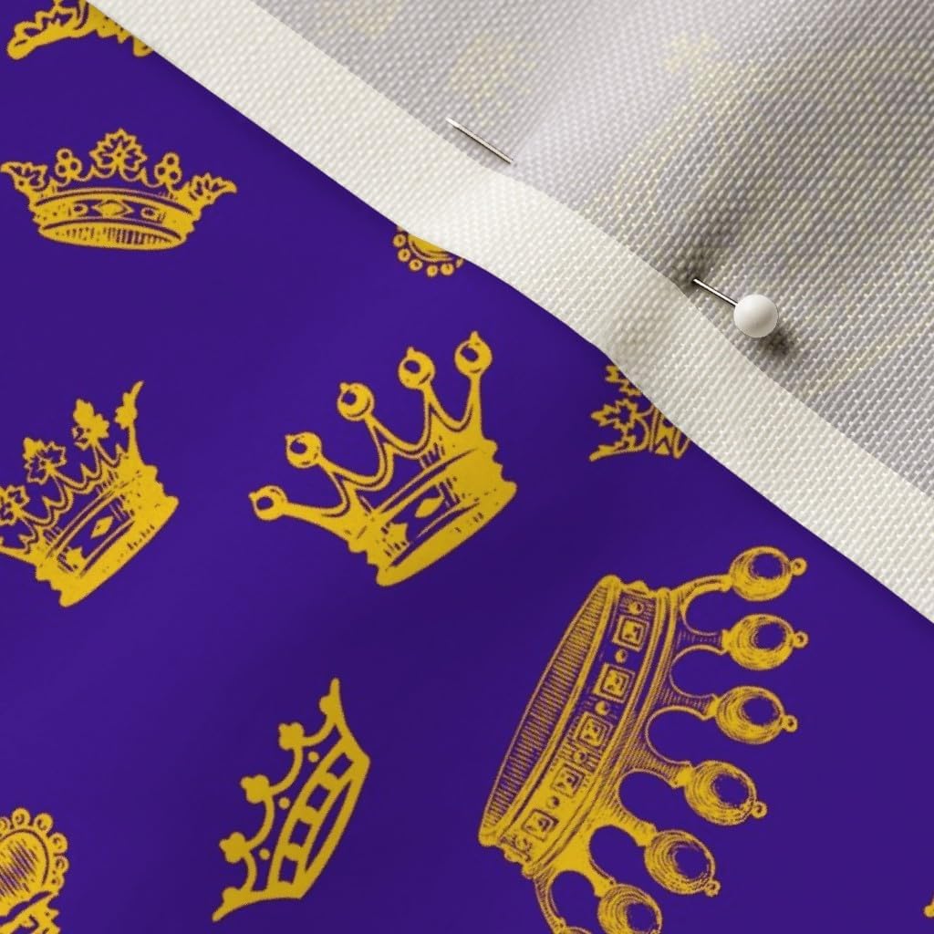 Spoonflower Fabric - Royal Crowns Golden Yellow Purple Gold Mardi Gras Royalty King Printed on Upholstery Velvet Fabric Fat Quarter - Upholstery Home Decor Bottomweight Apparel