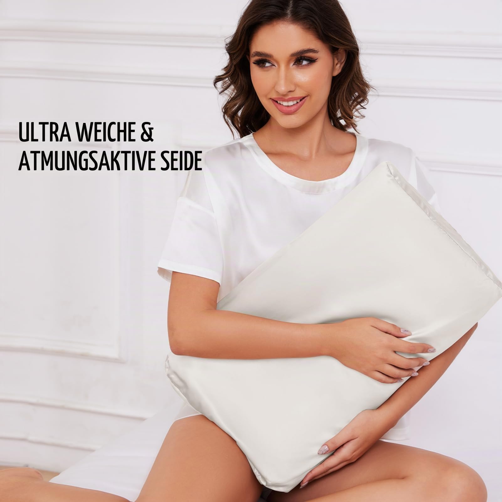 THXSILK 2er Set Maulbeerseide Kissenbezug für Kontur Gedächtnisschaum Kissen Latex Cervical 19 Momme Seidenkissenbezug, Hypoallergen Waschbar (50x30x10/7 cm（2er-Pack）, Natürliches Weiß)