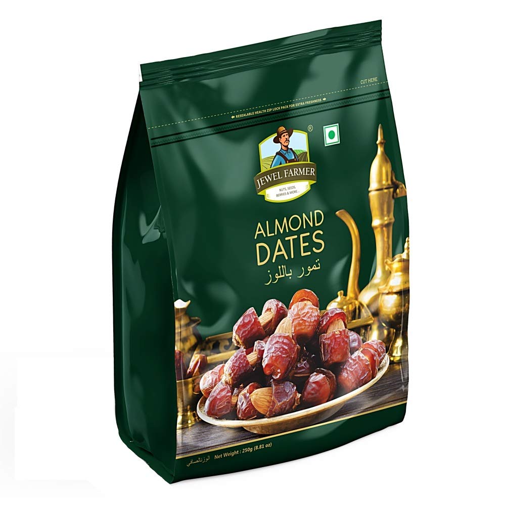 JEWEL FARMER Almond Dates Deseeded Dried Badaam Khajoor Rich in Fibre, Protein & Calories (250g) (B091612LPD) Amazon Price History, Amazon Price Tracker