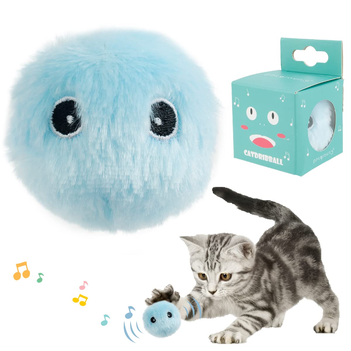 Kuanght Blue (Frog Sound) Fluffy Plush Cat Toy Balls, Realistic Frog Cricket And Bird Chirping Sounds Toys, Refillable Catnip Plush Ball, Interactive Cat Toy Balls Cats Dog Kitty Kitten Puppy Exercise