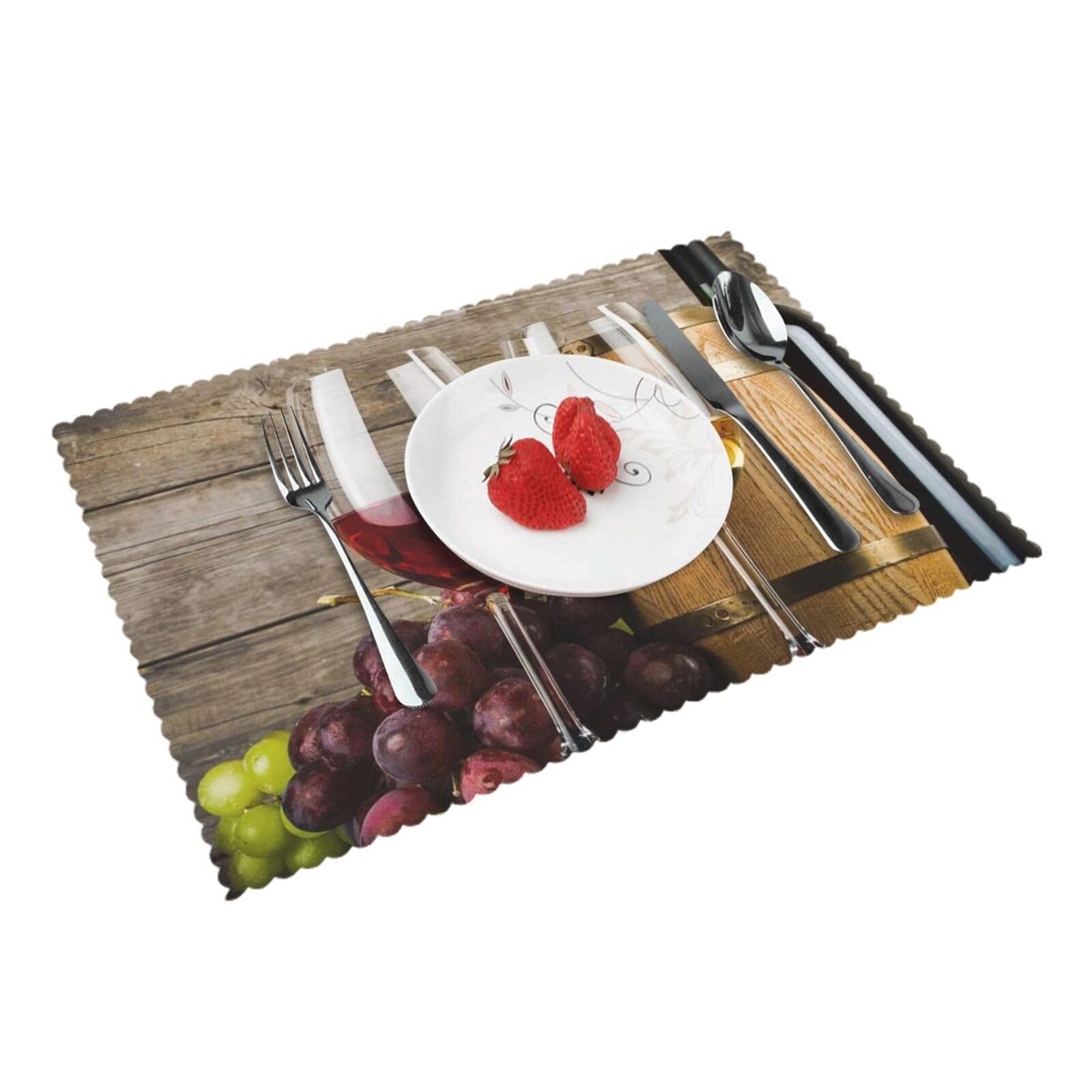 Bnvsadc Art Red Wine Galsses & Grapes 4 Pcs Heat Resistant Placemat 45X30 Cm, Printed Non-Slip Place Mats For Kitchen Dining Table Indoor Outdoor