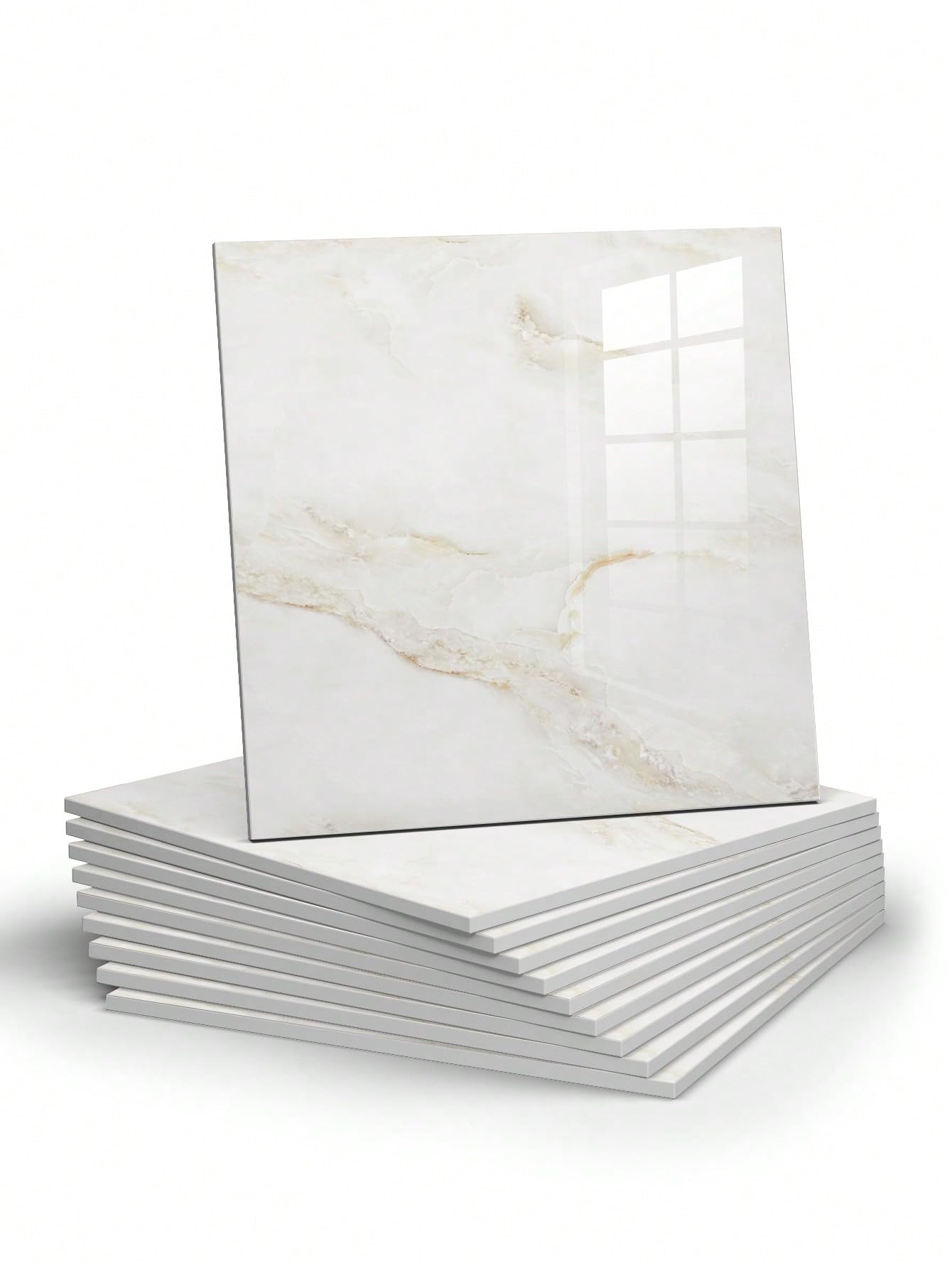 10pcs Marble Peel and Stick Backsplash Waterproof Washroom Wall Panels, Peel and Stick Tile, PVC Foam Wall Panels for Kitchen, Bathroom - 11.8"x11.8"Kitchen Tile (White and Yellow,9.7 Sq.ft)