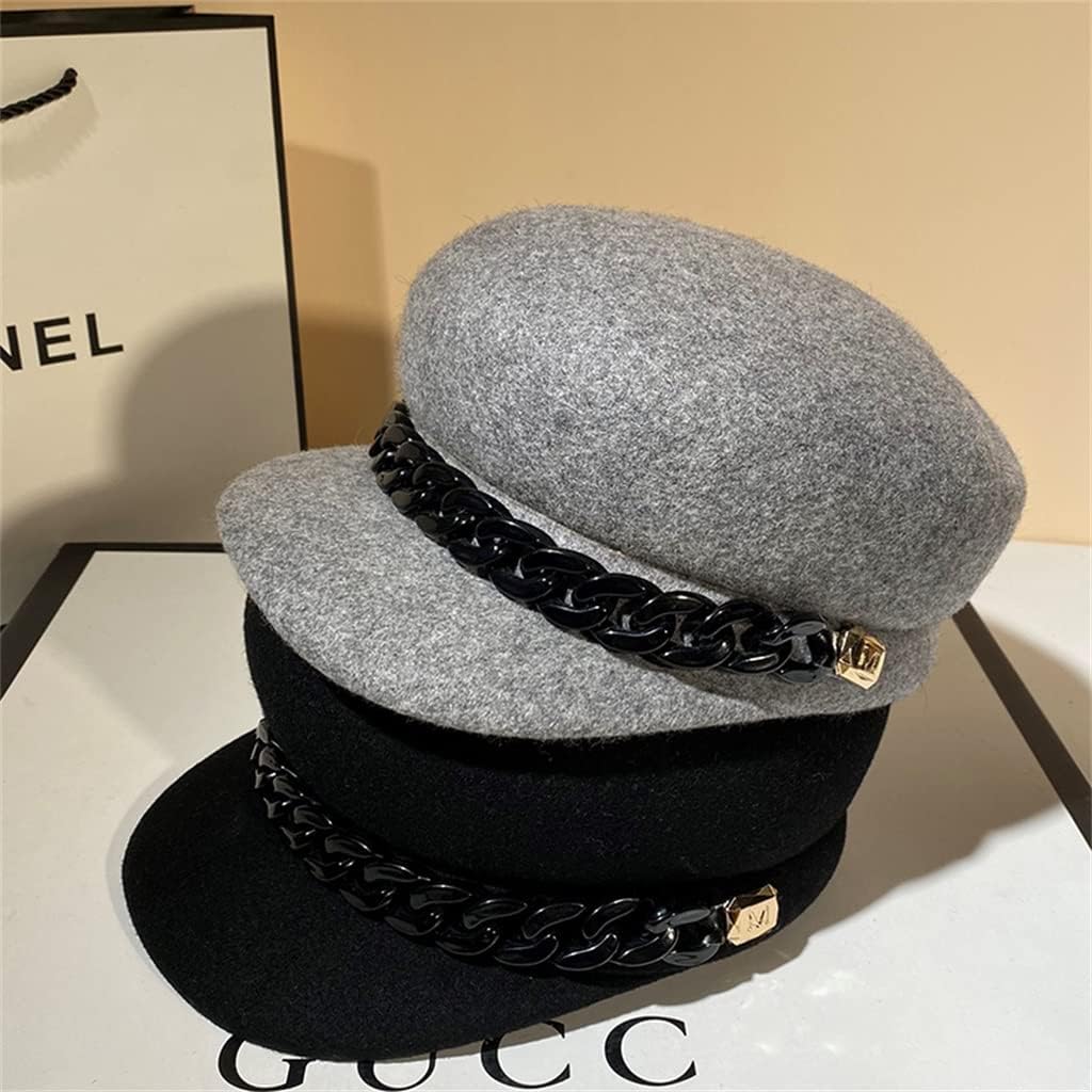 WSJIE Newsboy Caps Women Luxury Designer Hat with Chain Band Female Adjustable Winter Hats (Color : Black, Size : One Size) : Clothing, Shoes & Jewelry