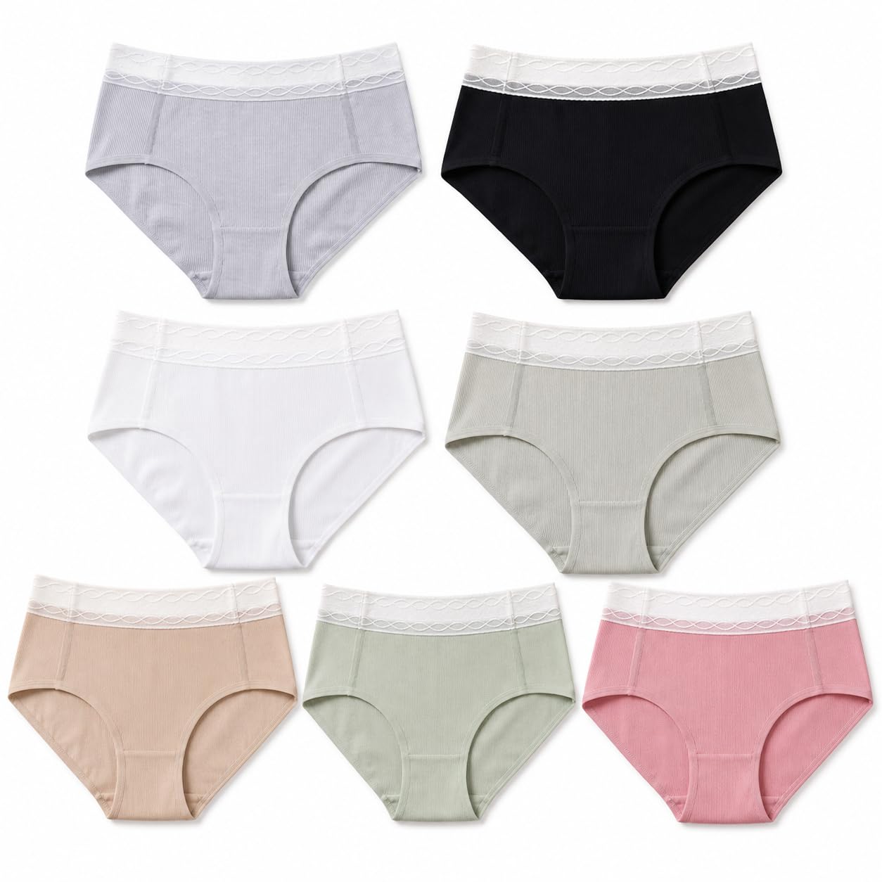 DNA Women High Waist Panty - Soft Ribbed Stretch Fabric - Scalloped Wave Edge - Breathable Comfort Fit Briefs-image-37
