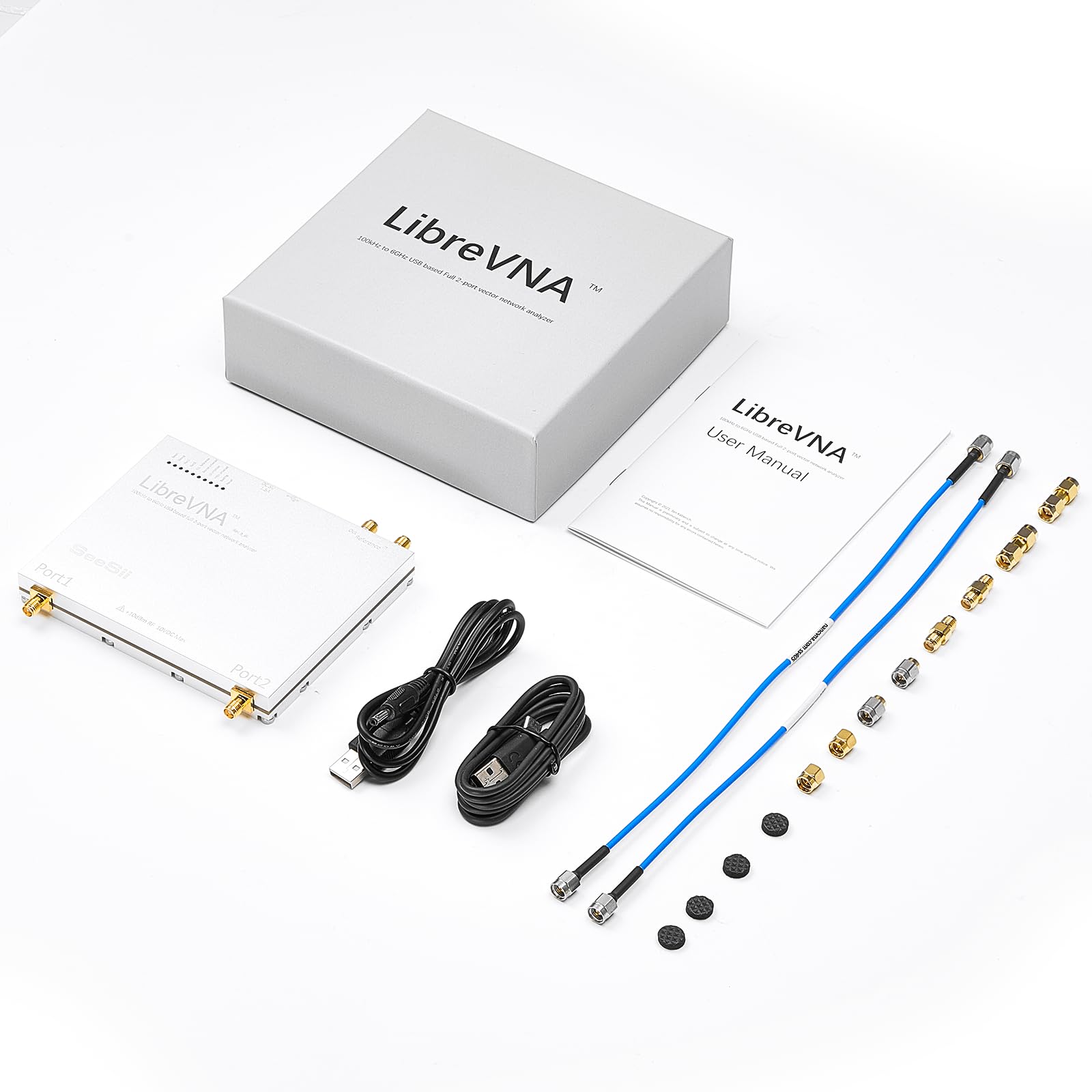 Seesii LibreVNA 2,0 Analizzatore di Rete Vettoriale,NanoVNA Analizzatore di Antenna 100kHz-6GHz 2022 Aggiornato USB Completo 2 Porte con Ingresso/Uscita di Riferimento Esterno per Parametri S Completi
