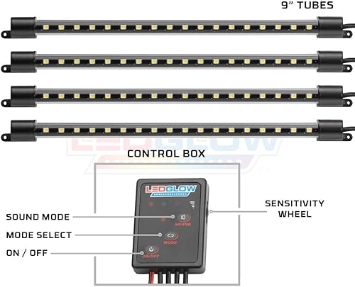 Miniatura 2 de LEDGlow - Juego de iluminación para el tablero de mandos del auto, ajuste universal, modo música, modo de iluminación bypass automático, 4 unidades