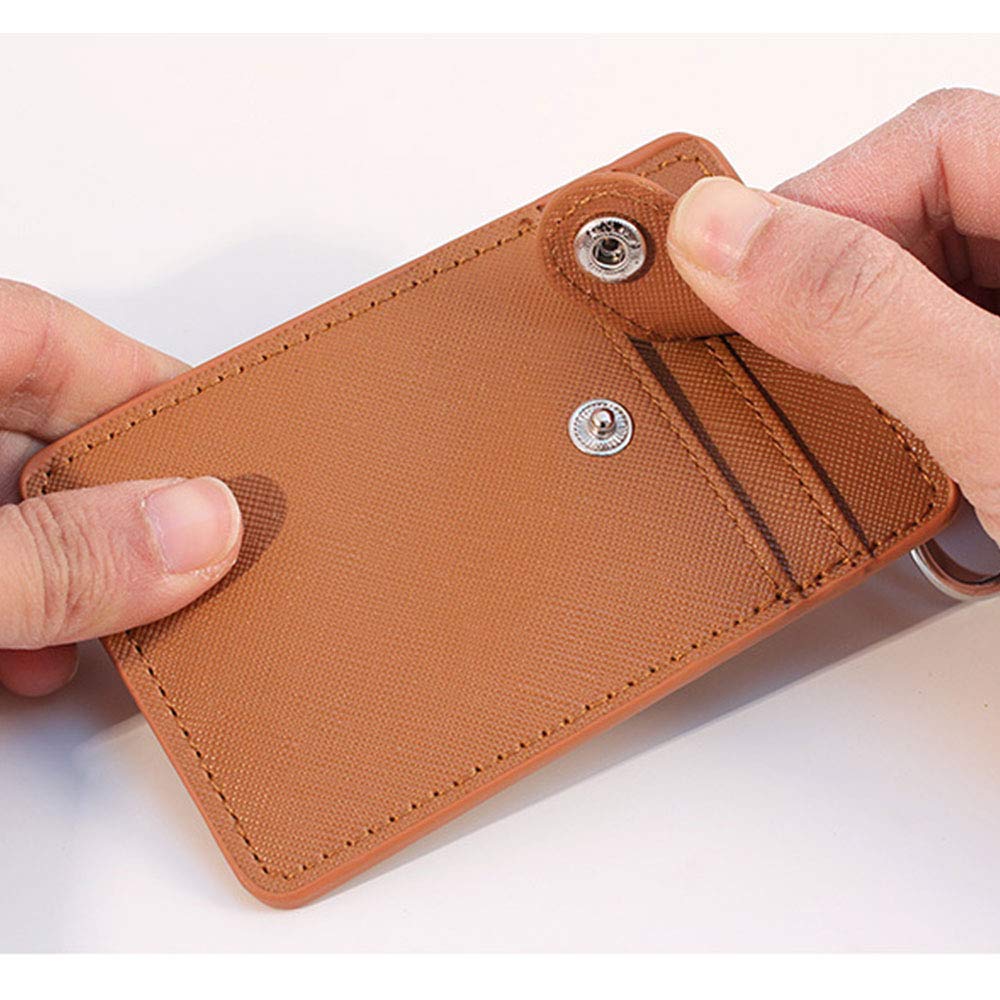 tooloflife Solid Color Slots Badge Holder PU Leather ID Card Holder Keychain Wallet(Include ID Badge Holder and Key Ring) - Image 3