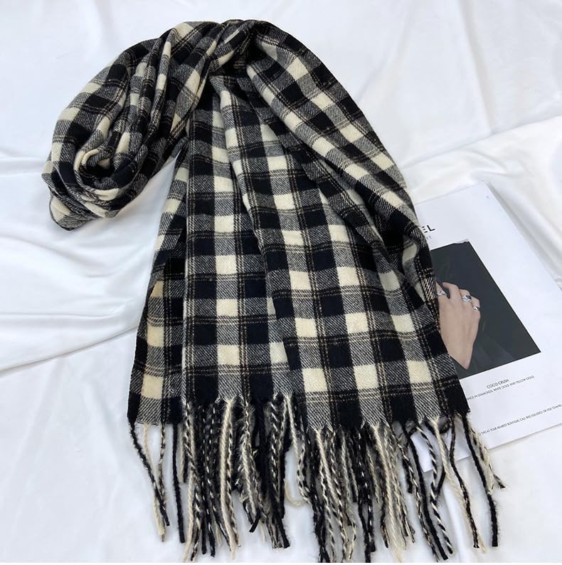 Cashmere-Feel Large Shawl Plaid Scarf for Women, Fall Winter Soft Warm Pashmina Blanket Wrap with Fringe - Image 8