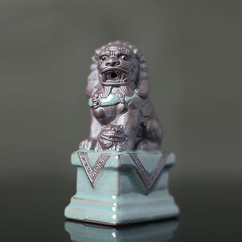 Miniatura 8 de CHUNCIN - Feng Shui Riqueza Prosperidad Par de Beijing Fu Foo Perros Estatuas de Prosperidad Figura Feng Shui Decoración de inauguración de la casa