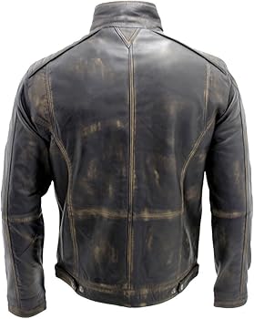 Men's Vintage Black Leather Biker Jacket 2XL at Amazon Men's