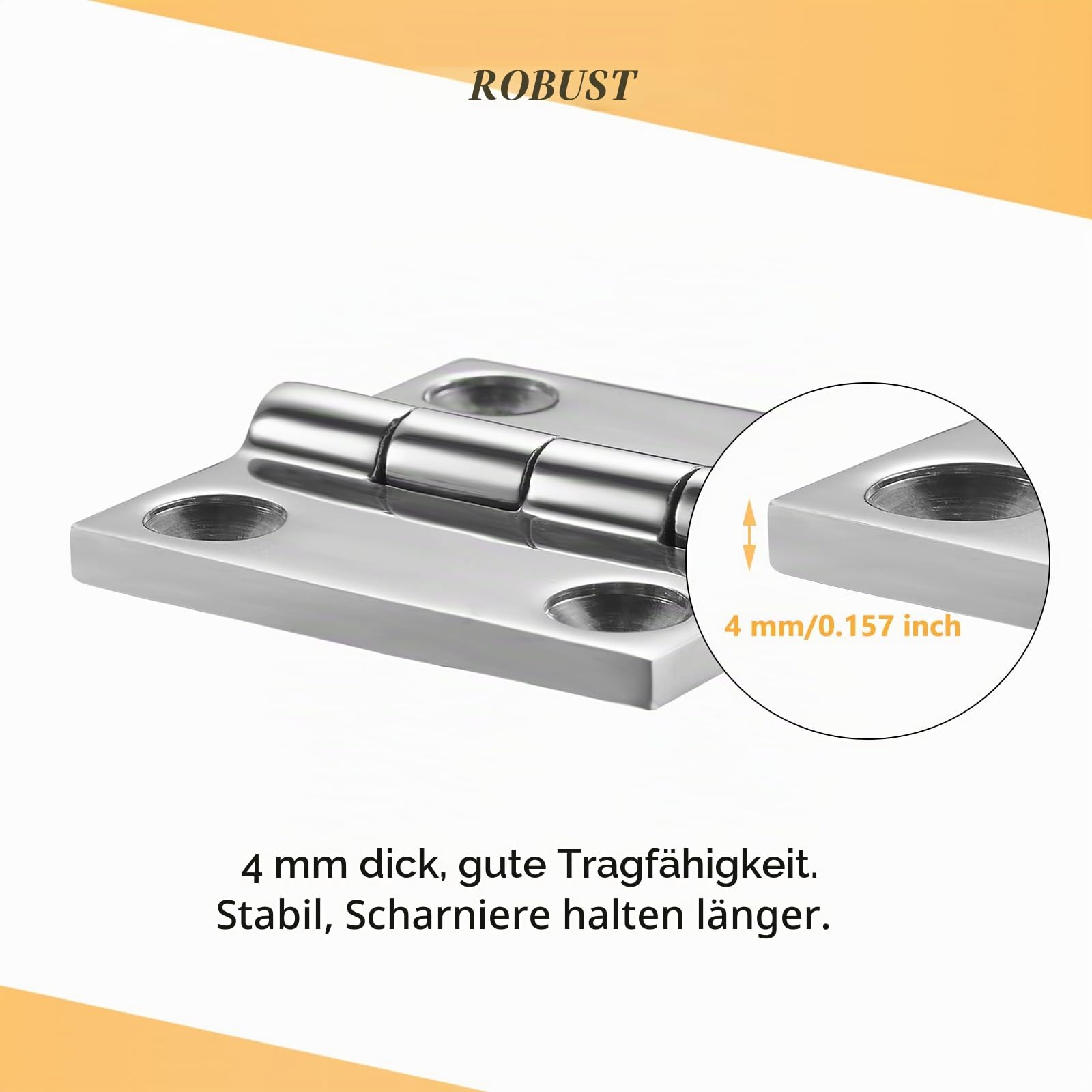 Robuste Scharniere für Boote, 316 Edelstahl, 5 x 5 cm, stabile Deckschranktürscharniere mit Schrauben (6 Stück)