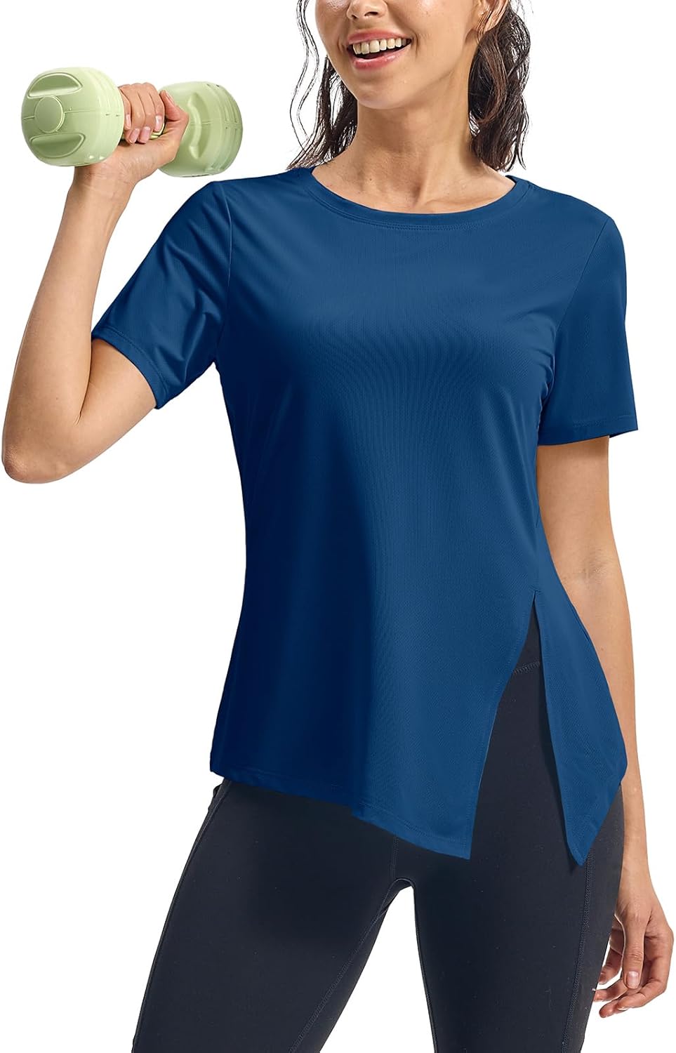 TBMPOY Women's Short Sleeve Workout Tops T-Shirts Breathable Quick Dry UPF 30+ Athletic Exercise Tee Shirts with Side Slits Lake Blue XX-Large