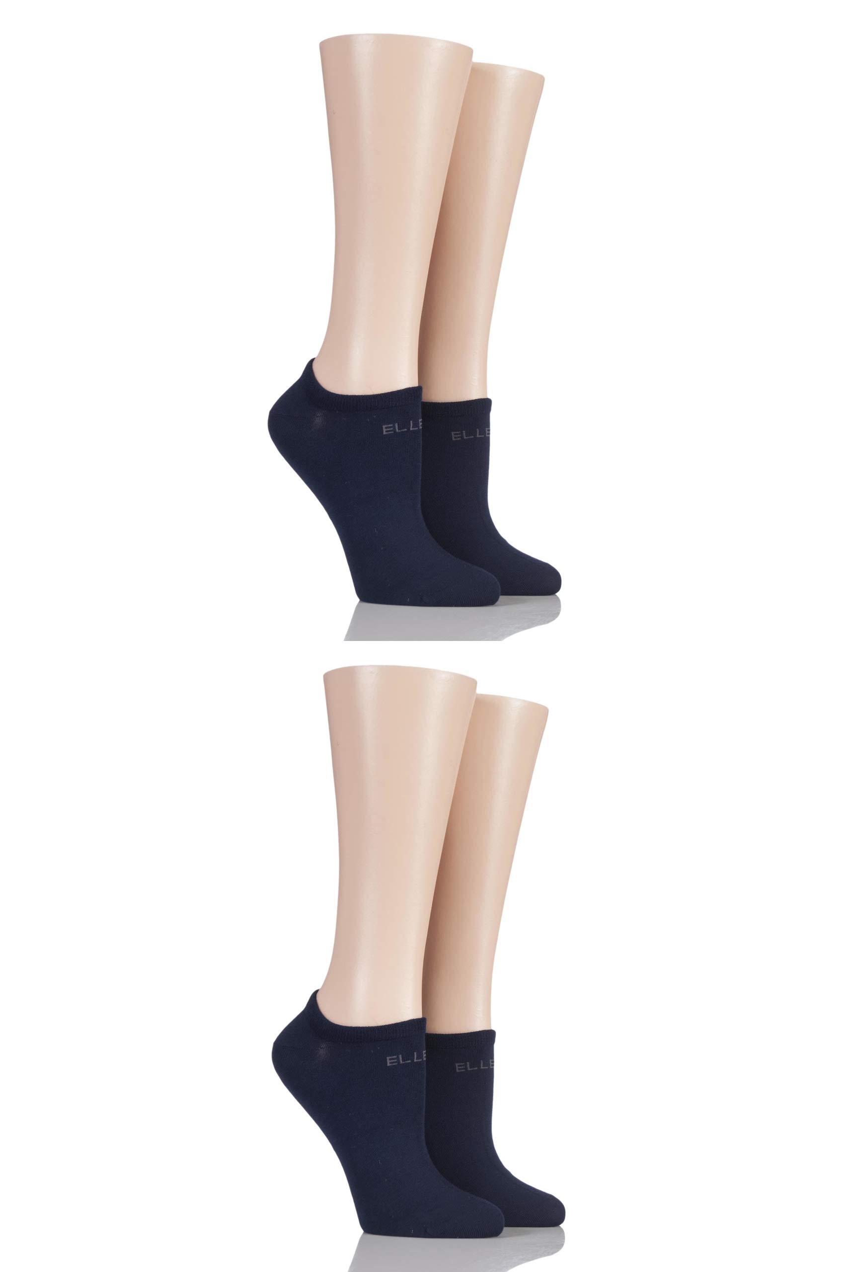 ELLE Ladies Bamboo No Show Socks Pack of 4 Navy 4-8