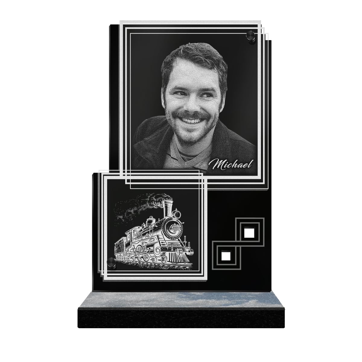 ETERNEL - Personalized Funeral Plaque Rectangle Illusion Train Customizable Photo and Text, laser-engraved funeral plaque for tribute, cemetery plaque, tombstone, grave, funeral