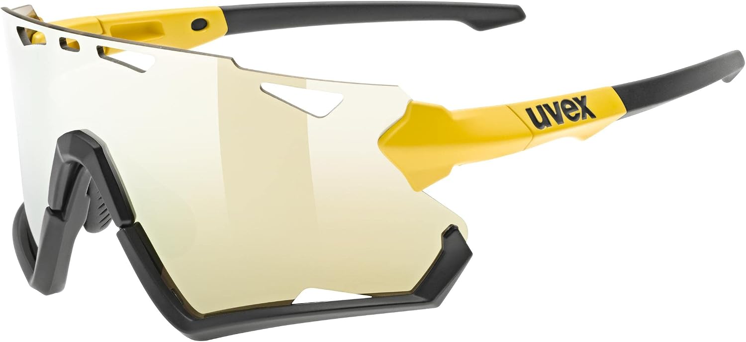 uvex sportstyle 228 - sports sunglasses - cycling/running shades - anti-fog & scratch resistant lenses with UV protection - sunbee black matte/mirror yellow - one size