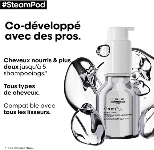 L'OREAL PROFESSIONNEL - Serum SteamPod - Soin Lissant Thermoprotecteur - Protège Jusqu'À 230°C - Anti-Frizz & Anti-Humidité Extrême - Formule Anhydre Brevetée - Compatible Tout Lisseur - 50 ml - 6